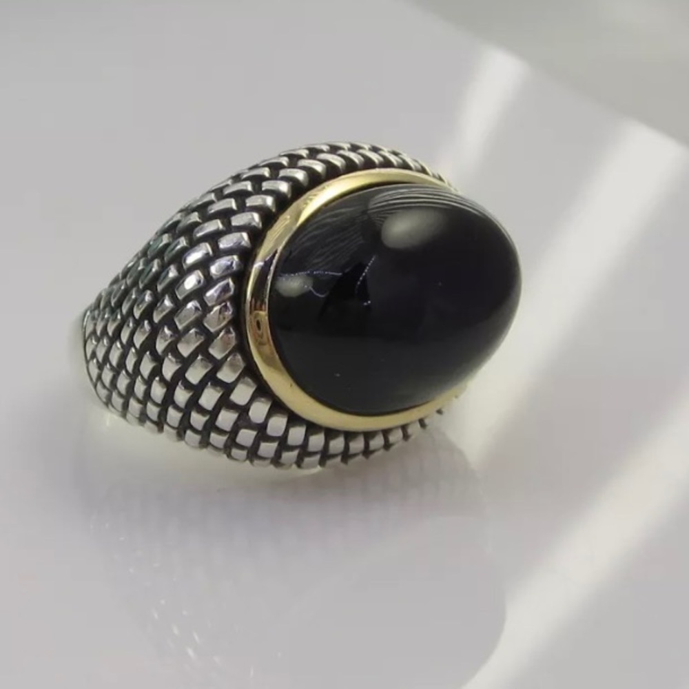 Town & Country 925 & 14K Cabochon Black Onyx Ring